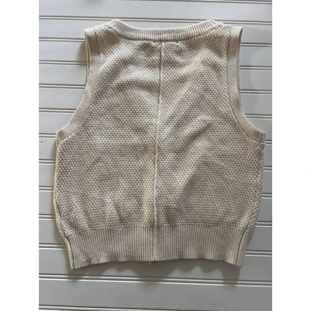 Sincerely Jules Sweater Vest Cream Knit Button Front V-Neck Cable Sz S Boho